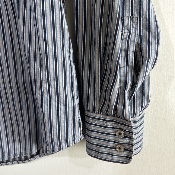 HUGO BOSS MENS CLASSIC FIT BUTTON UP DRESS SHIRT GREY NAVY LINES SIZE LARGE - Picture 5 of 12